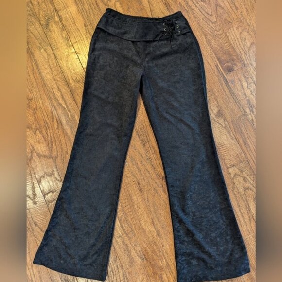 Vintage Pants - Vintage Y2K Velour flare pants with wide fringe belt Size S/M